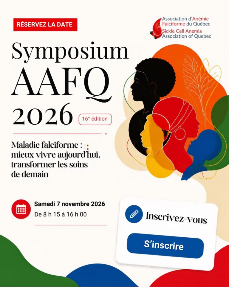 Affiche du 16e Symposium AAFQ 2026 : Maladie falciforme, mieux vivre aujourd'hui, transformer les soins de demain